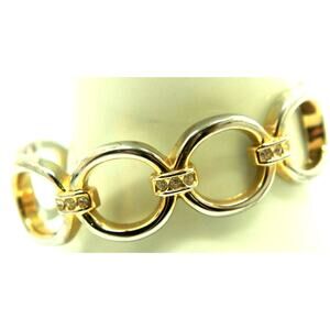 Vintage Silvertone & Goldtone Rhinestone Cuff Bracelet Hinged Clamp • 2-1/2" W